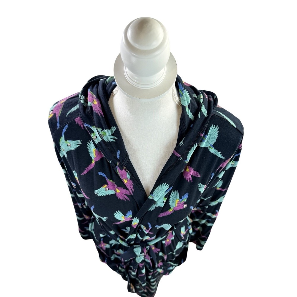 Women's Black Cotton Parrot Hooded Robe Long XL - Picture 5 of 7